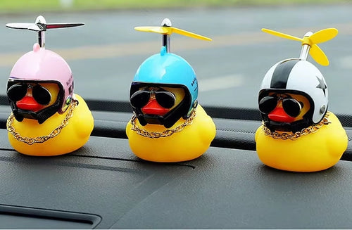 Car Duck with Helmet Broken Wind Pendant Small Yellow Duck Road Bike Motor Helmet Riding Cycling Accessories without Lights